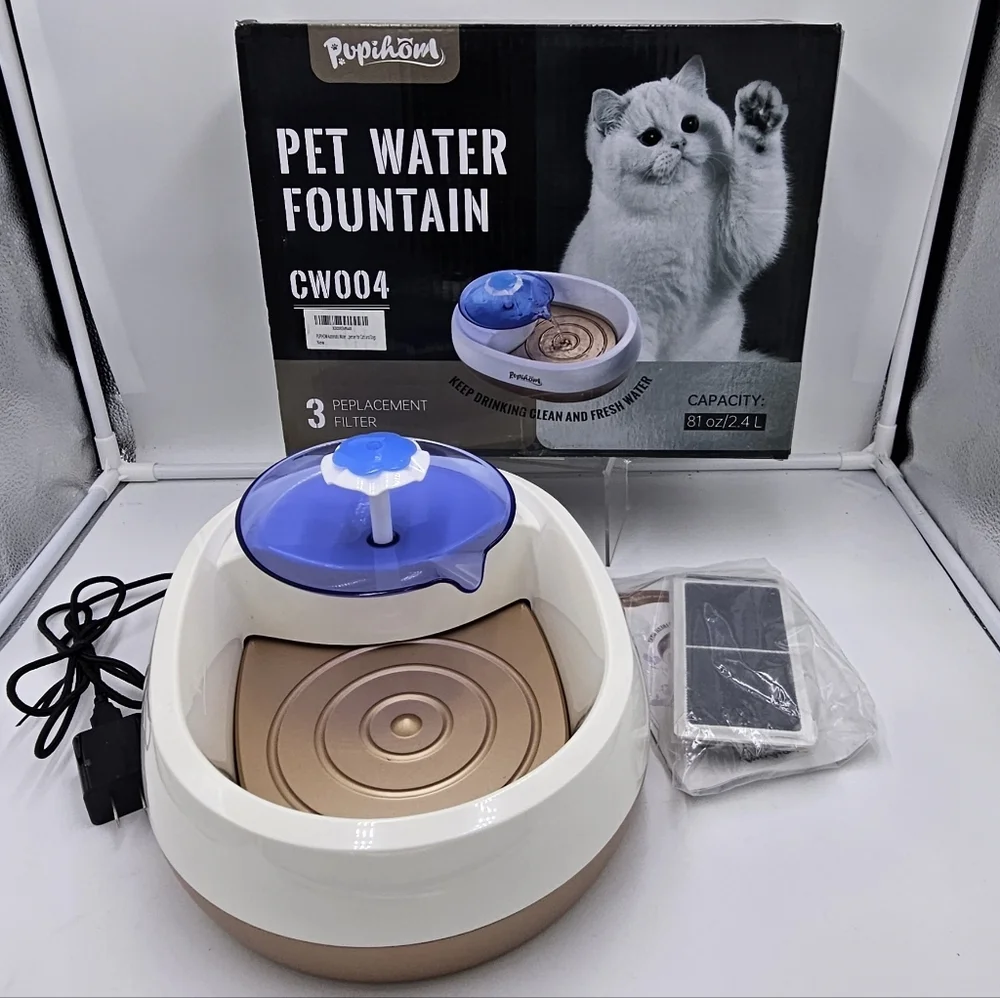 Automatic 2.4L Pet Fountain Water Dispenser No Spill Bowl w/ 3 Washable Filters